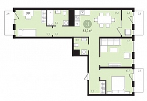 3-комнатная квартира 83,3 м2 ЖК «Первый квартал»