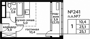 1-комнатная студия 25,1 м2 ЖК «Вереск»