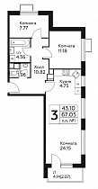 3-комнатная квартира 67,04 м2 ЖК «Южное Бунино»