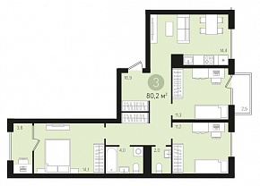 3-комнатная квартира 80,2 м2 ЖК «Первый квартал»