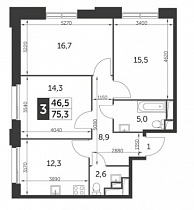 3-комнатная квартира 75,3 м2 ЖК «Рихард»